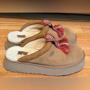 UGG Tazzle Talisman Tan Mules with Red Tassels